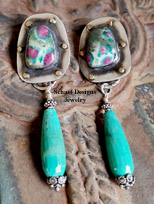 earrings made with gemstones, turquoise, crystals and other stones