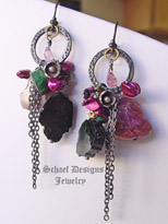 earrings made with gemstones, turquoise, crystals and other stones