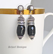 Schaef Designs Black Onyx and Sterling Silver Dangle Earrings