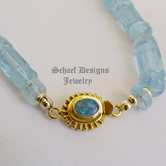 Schaef Designs Aquamarine, opal, tourmaline, ruby, emerald & 18kt solid gold necklace | New Mexico