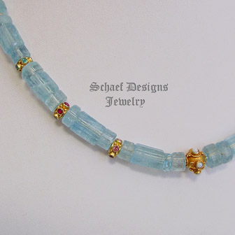 Schaef Designs Aquamarine, opal, tourmaline, ruby, emerald & 18kt solid gold necklace | New Mexico