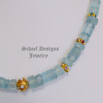 Schaef Designs Aquamarine, opal, tourmaline, ruby, emerald & 18kt solid gold necklace | New Mexico