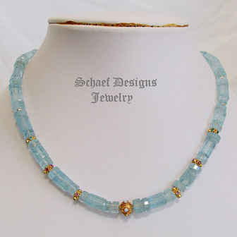 Schaef Designs Aquamarine, opal, tourmaline, ruby, emerald & 18kt solid gold necklace | New Mexico