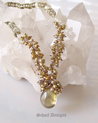 Smokey Citrine and Bronze Seed Pearl Gemstone Necklace