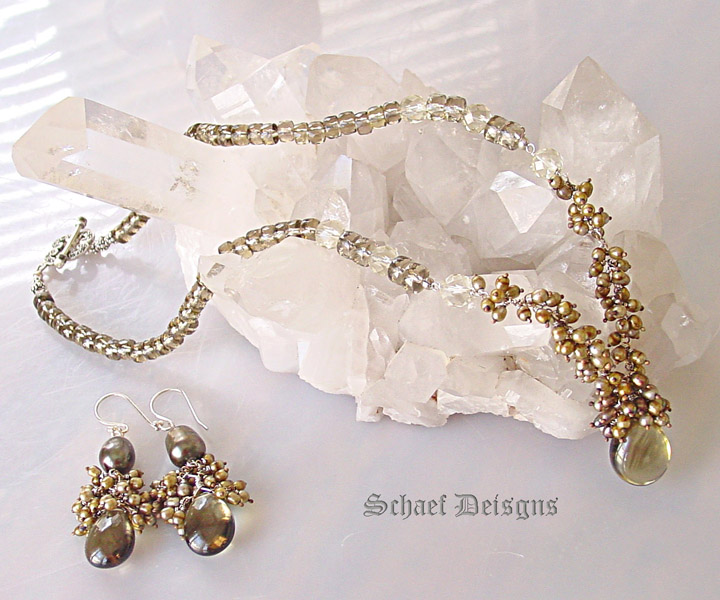 Smokey Citrine and Bronze Seed Pearl Gemstone Necklace 