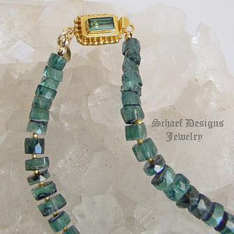 Schaef Designs Indicolite tourmaline, opal, tanzanite & 18kt solid gold necklace | New Mexico