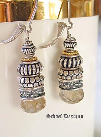 Schaef Designs Multi Colored Sapphires Top Gold Rutilated Quartz Onion Briolettes | New Mexico 