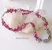 Raspberry Keishi Pear and Moss Aquamarine Necklace | Gemstone and Pearl Jewelry