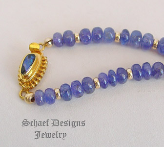 Schaef Designs Tanzanite & Solid 18kt Gold Necklace with Black Opal Clasp