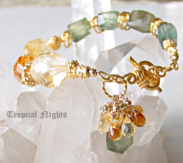 Shaded Citrine and Moss Aquamarine Nugget and 22kt gold vermeil artisan bracelet