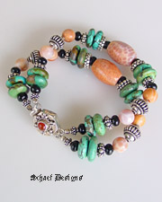 Crab Fire Agate, Turquoise, Jet & Sterling Silver Southwestern Gemstone Bracelet