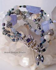 Blue Chalcedony irridescent glass and sterling silver gemstone bracelet with Iolite Clasp | online jewelry boutique | Schaef Designs artisan handcrafted gemstone jewelry | San Diego, CA