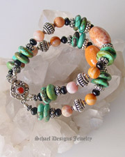 Crab Fire Agate, Turquoise, Jet & Sterling Silver Southwestern Gemstone Bracelet