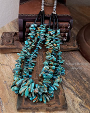  Schaef Designs 3 Strand Turquoise Tab Pin Shell & Sterling Silver Southwestern Necklace | Arizona 