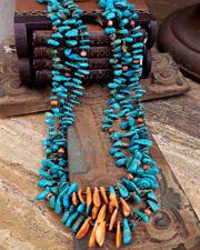 Schaef Designs Turquoise & Orange Spiny Oyster 3 Strand Pueblo Long Necklace | Arizona
