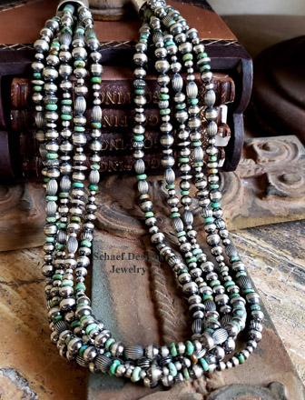 Schaef Designs 5 strand hubei green turquoise & oxidized bead necklace | Arizona  