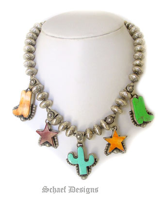 Charm Necklace | Turquoise, Gaspeite, Spiny Oyster Charm Pendants Handcrafted by Native American Indians