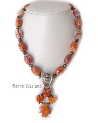 Crab Fire Agate Necklace | Spiny Oyster Pendant Handcrafted by Native American Indians