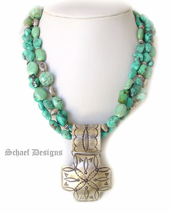 Turquoise & Sterling Silver Necklace with American Indian Crafted Silver Cross