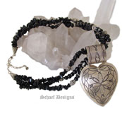 Black Onyx Necklace with Rocki Gorman Silver Heart Pendant | Vintage Collection