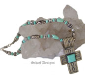 Sleeping Beauty Turquoise and Silver Necklace with Rocki Gorman Turquoise Cross Pendant