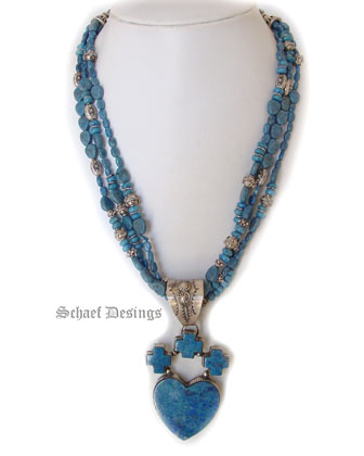  Rocki Gorman Designs Denim Lapis Heart & Cross Path Pendant | Made by American Indians | Galisteo Collection | Schaef Designs Denim Lapis & Sterling Silver Necklace