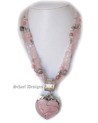 Pink Peruvian Opal & Rose Quartz Necklace| Pink Peruvian Opal Heart Pendant Handcrafted by Native American Indians