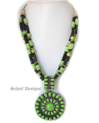 Gaspeite & Black Onyx Necklace | Gaspeite Circle of Life Pendant Handcrafted by Native American Indians
