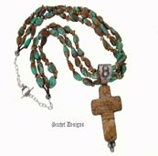  Turquoise Nugget & Japser Necklace with Rocki Gorman Jasper Cross Pendant