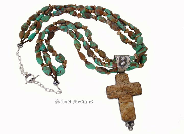 Turquoise Nugget Necklace | Picture Jasper Cross Pendant by Rocki Gorman Designs.