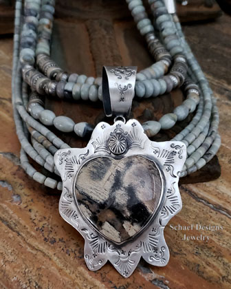 Schaef Designs Southwestern Agate & Sterling silver heart pendant | Arizona