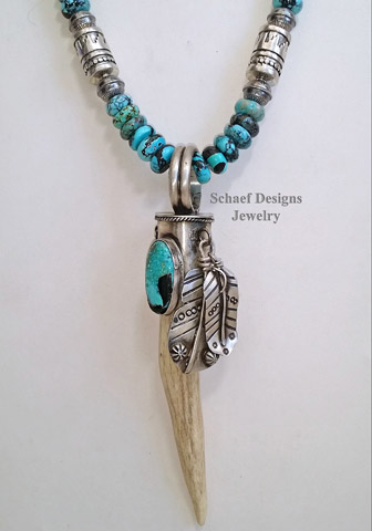  Schaef Designs Deer Antler tine & sterling silver feathers Southwestern Pendant | Arizona