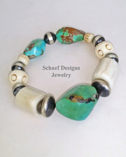 Schaef Designs Antler Turquoise Sterling Silver Stretchy Stacking Bracelet | New Mexico
