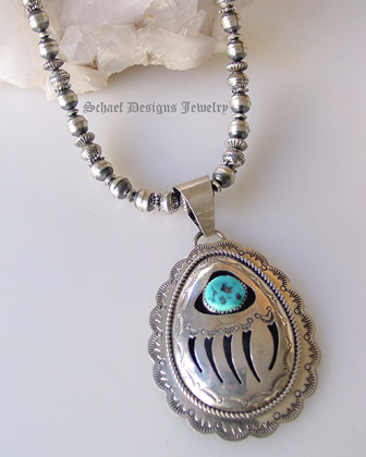 Rocki Gorman Turquoise raised Heart on Stamped Sterling Silver Cross Path Pendant Navajo Artist signed Bennie Ration stamped Rocki | Vintage Collection | Schaef Designs Jewelry | San Diego CA 