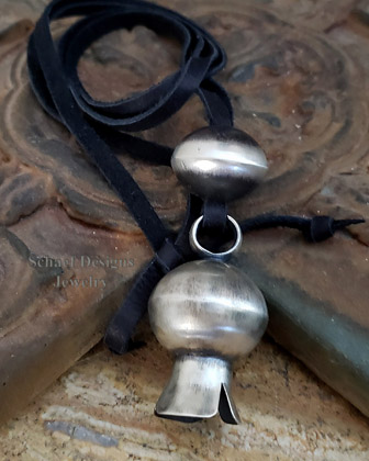  LARGE Sterling Silver Squash Blossom & Navajo Pearl on Black Leather Necklace | Schaef Designs | Arizona 