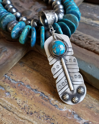 Schaef Designs Morenci Turquoise & Sterling Silver Southwestern Feather Pendant | Arizona 