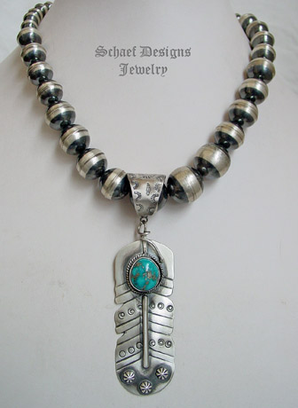 Schaef Designs Morenci Turquoise & Sterling Silver Southwestern Feather Pendant | Arizona 