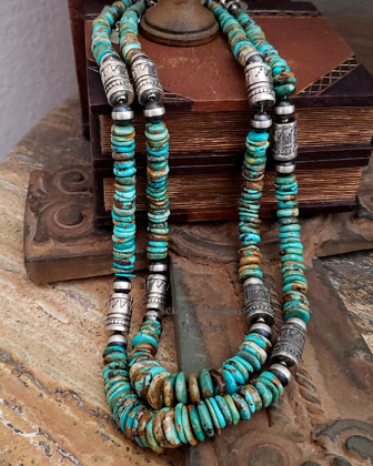 Schaef Designs blue green hubei turquoise & sterling silver Southwestern basics tube bead Necklace | Arizona 