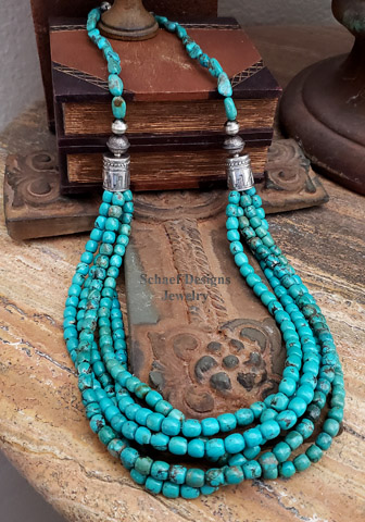 Schaef Designs blue Hubei turuqoise & sterling silver long multi strand necklace | Southwestern Basics Collection | Arizona 