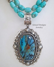  Schaef Designs HIGH GRADE Blue Peruvian Opal & Sterling Silver Southwestern Pendant | New Mexico