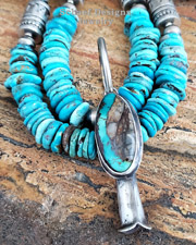 Schaef Designs Blue Turquoise Squash Blossom Pendant | Arizona 