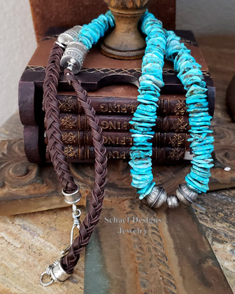 Schaef Designs Southwestern Blue turquoise & braided deerskin necklace | Arizona