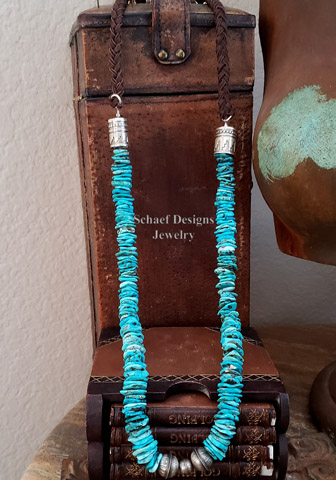Schaef Designs Southwestern Blue turquoise & braided deerskin necklace | Arizona