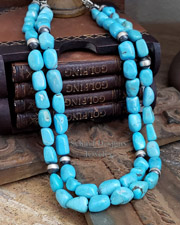 Schaef Designs Blue Turquoise Nugget & Sterling Silver Navajo Pearl Necklaces | Arizona