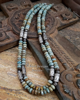 Schaef Designs Brazilian Tuqurquoise & Sterling Silver Tube bead Necklace set | Arizona 