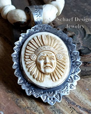 Schaef Designs Carved Bone Indian Chief & Sterling Silver Southwestern Pendant | 
Arizona