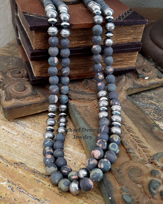 Schaef Designs Matte Cherry Blossom Jasper & Navajo Pearl necklace set | Arizona