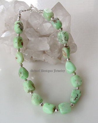 Chrysoprase nugget & sterling silver single strand adjustable necklace | online upscale southwestern equine jewelry gallery boutique | Schaef Designs Southwestern Turquoise Jewelry | San Diego CA