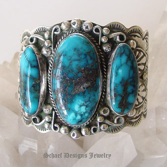 Albert Cleveland Nocozari Turquoise & Sterling Silver Cuff Bracelet | Old Pawn | Online upscale Southwestern Equine Native American Jewelry Boutique | Schaef Designs Southwestern & Equine Jewelry | San Diego CA 
