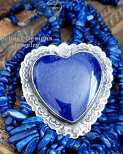 Schaef Designs Cobalt Blue Lapis & Stamped Sterling Silver Southwestern Heart Pendant | New Mexico